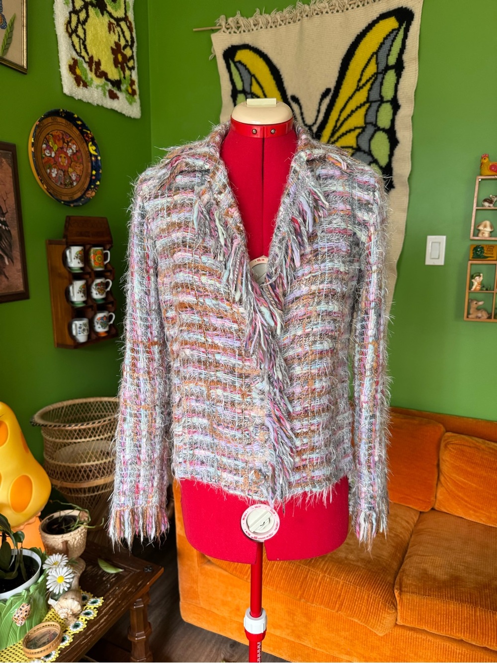 per una Pastel Multi-Color Fuzzy Knit Cardigan